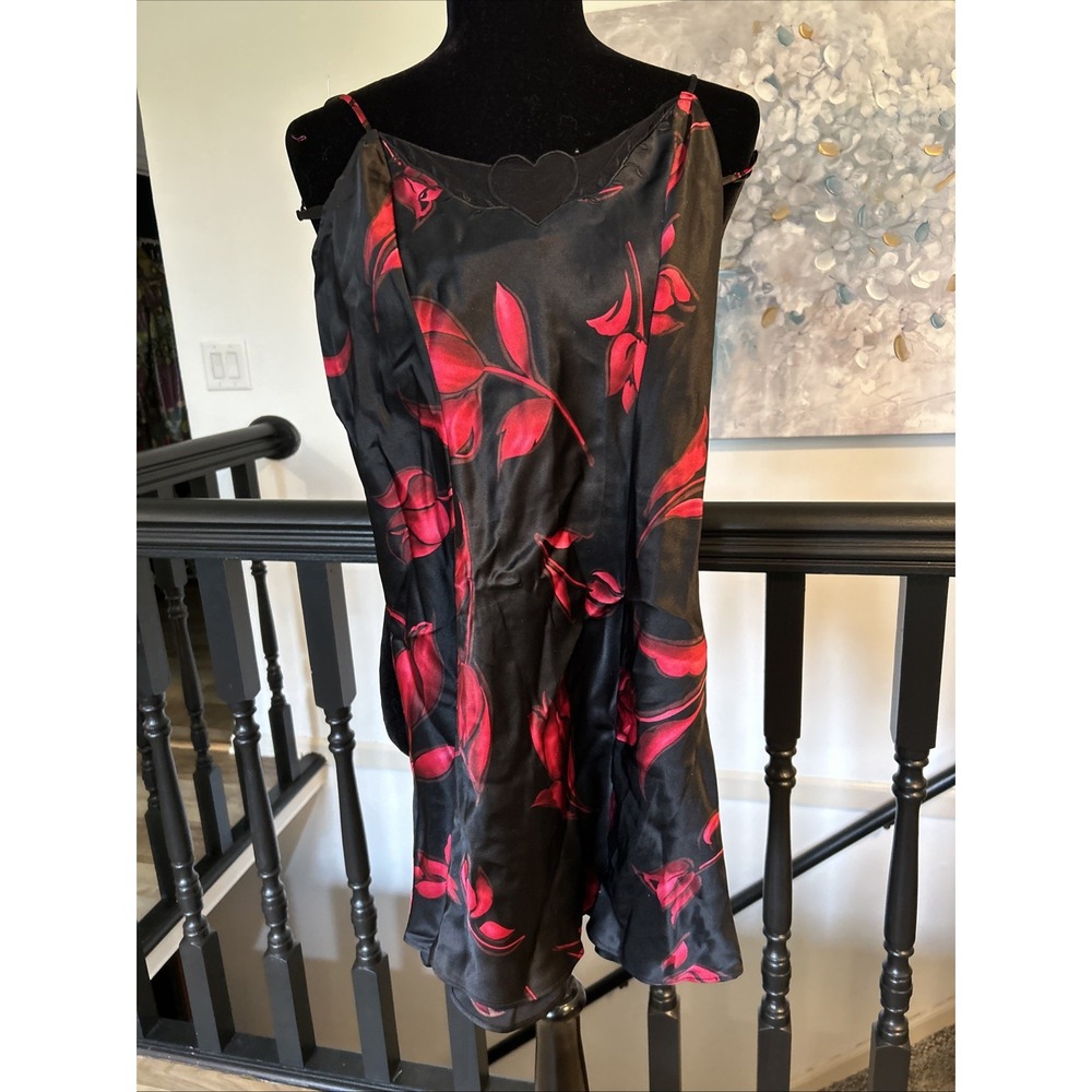 Vintage Victoria Secret Seda Silk Chemise Slip Dress Small Red Roses Feminine